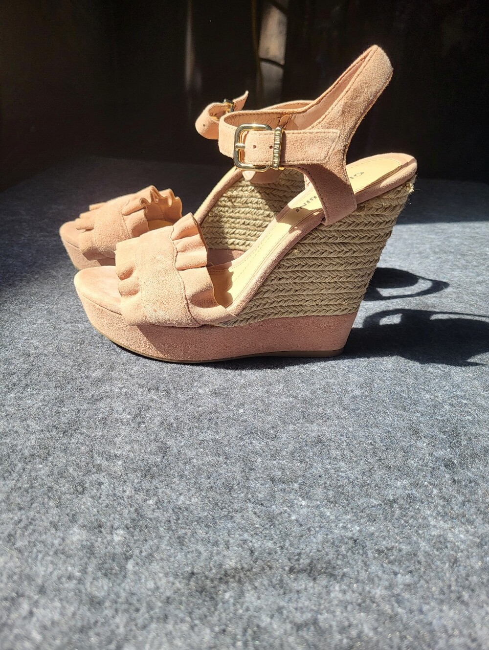 Gianni Bini Blush Pink Ruffle Espadrille Wedges with Ankle Strap - Picture 4 of 7